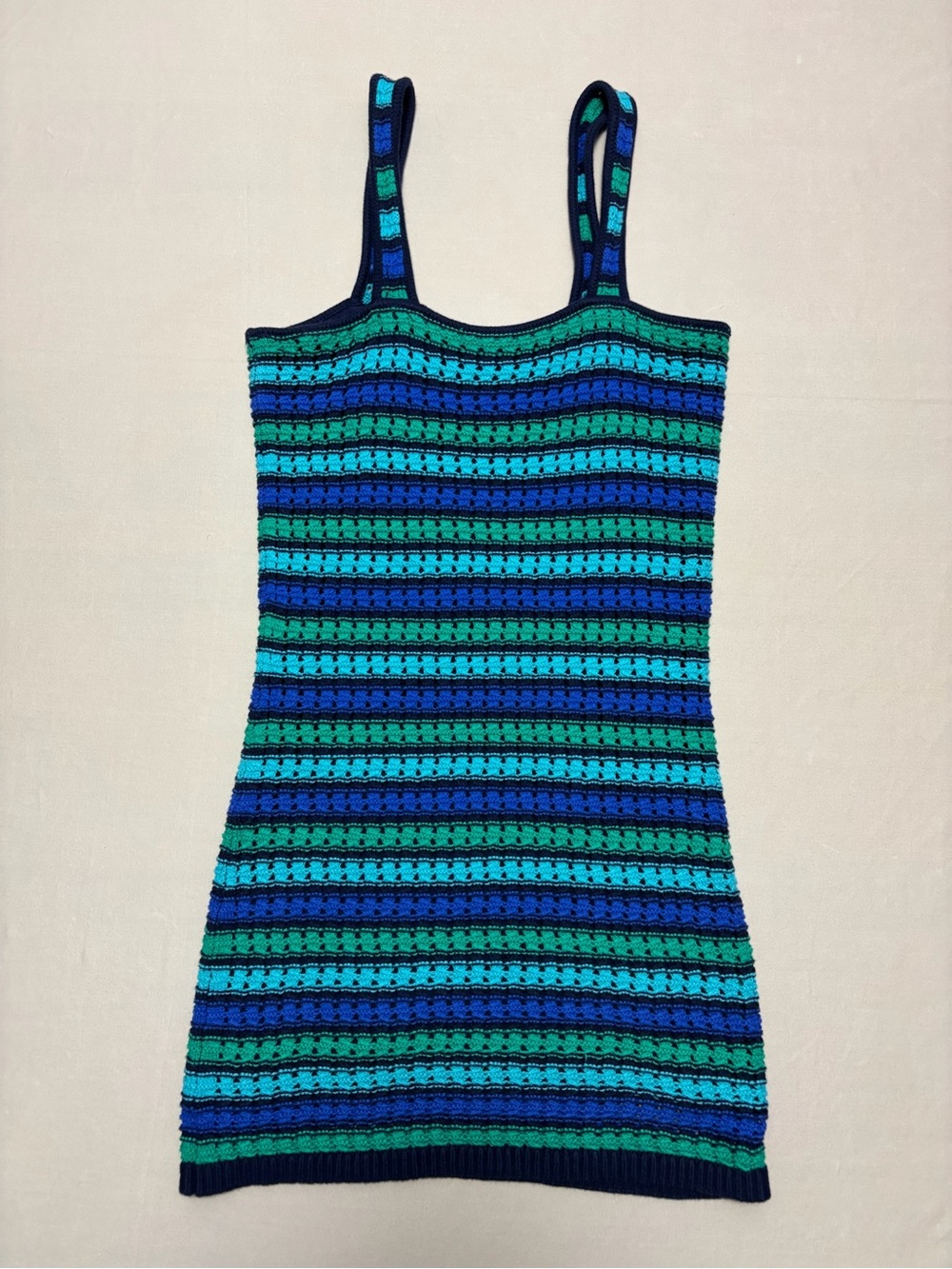 GAP Blue & Green Striped Crochet Mini Tank Dress 100% Cotton Women's Size Small